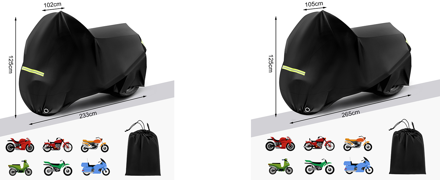 Захисний брезент для мотоцикла WOLTU з Оксфордської тканини 210D, водонепроникний чохол для мотоцикла, захист від пилу, дощу і ультрафіолету, захист від пилу, дощу і ультрафіолету, 245105125 см, чорний (265x105x125 см), водонепроникний для мотоцикла, захист від зими, гараж для мотоциклів з отворами для замків, захист від пилу, дощу і ультрафіолету, 245105125 см (265x105x125 см)