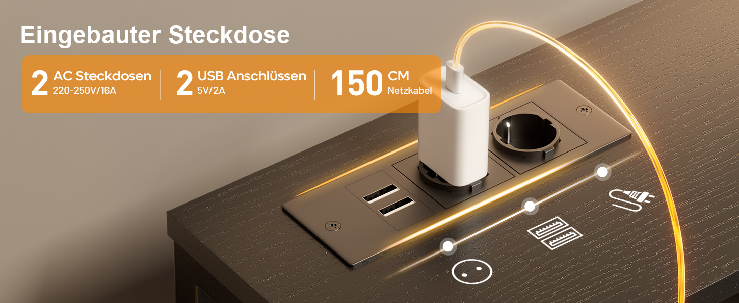 Комп'ютерний стіл з 8 висувними ящиками, 2 розетками, 2 USB-портами, LED-підсвічуванням та підставкою для монітора, 120 x 50 x 74 см (Чорний)