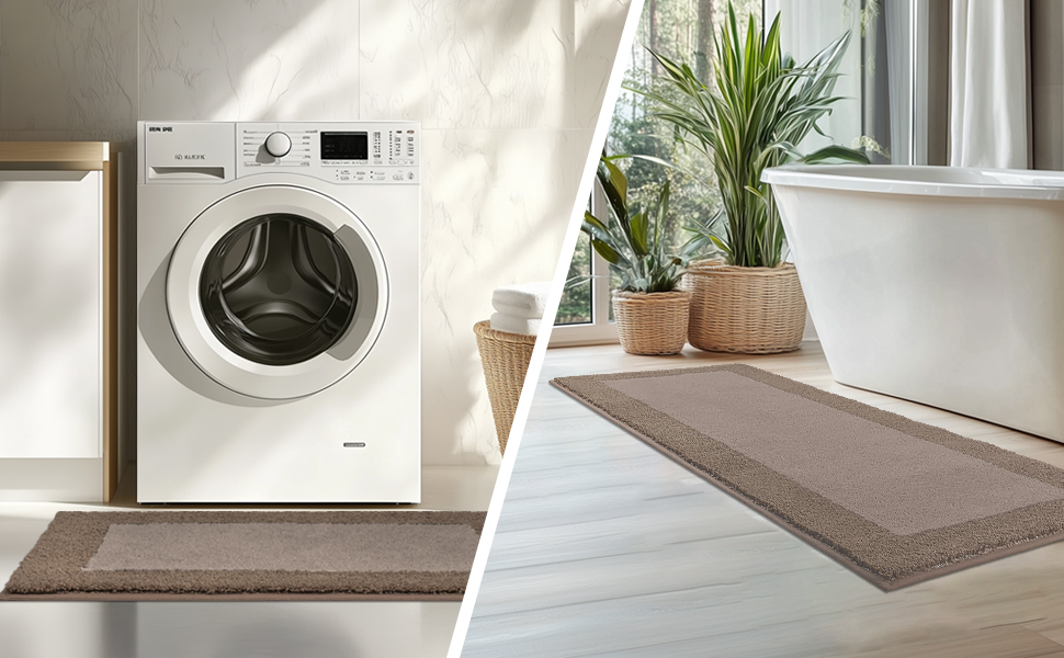 Килимок для ванної кімнати 60 x 150 см, неслизький, миючий, для душу, ванни та підлоги - сіро-коричневий