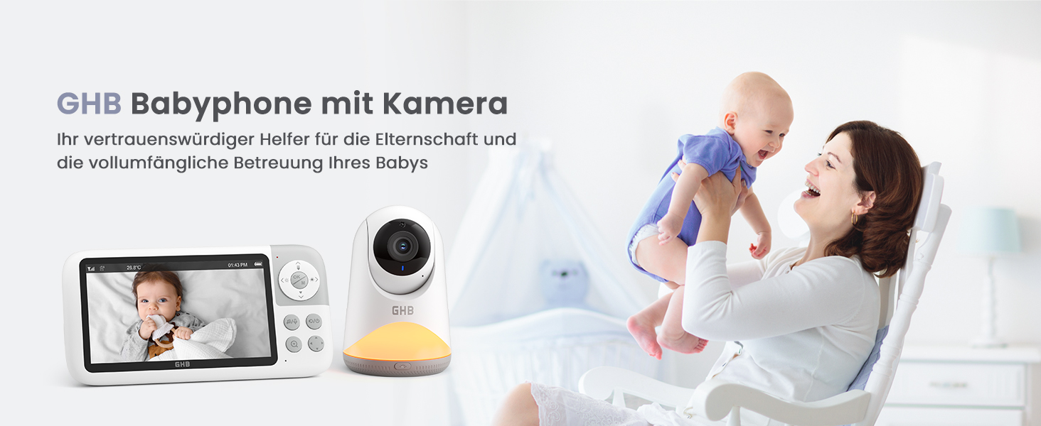 Відеоняня GHB з камерою 5'' HD IPS, 720P, 3050mAh, VOX, Zoom 3X, Нічне бачення, Зв'язок, 8 колискових, Підтримка 4 камер