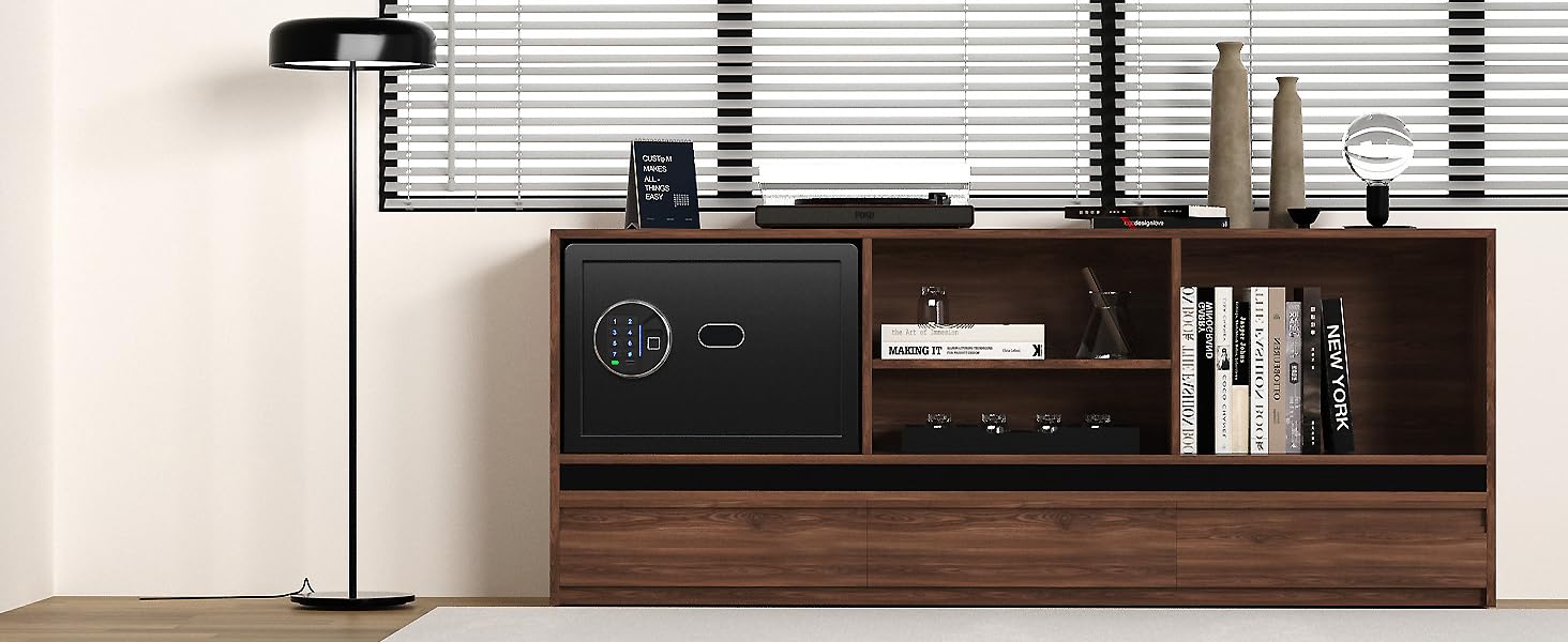 Сейф Grimtron з біометричним сканером відбитків пальців – 22L, LED-підсвічування, тихий режим, захист від злодіїв, нержавіюча сталь, чорний