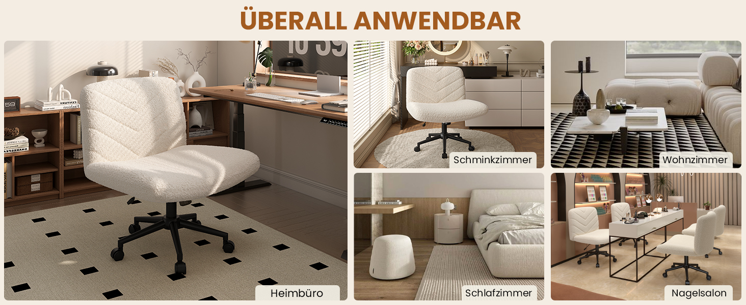 Офісне крісло Yaheetech з роликами, регульоване по висоті, з широким сидінням та середньою спинкою, для офісу та спальні, з колесами (слонова кістка)