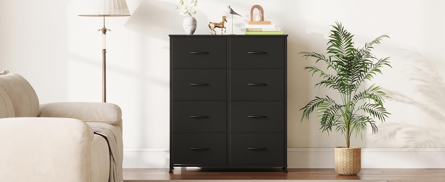 Тканинна комода з шухлядами Somdot - комод для спальні, вітальні, прихожої, 8 шухляд, білий (30T x 80B x 93H см)