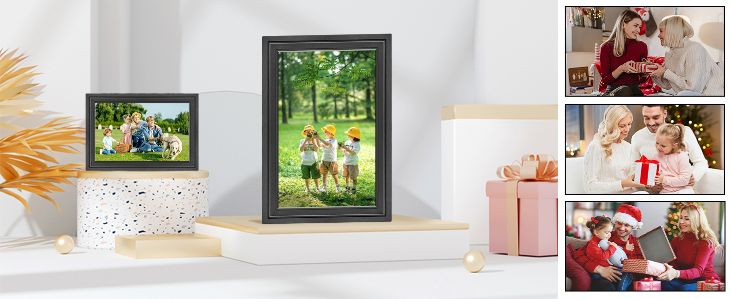 Цифровий фоторамка Lutranstra 10.1 дюйма WiFi, HD IPS сенсорний екран, 32 ГБ, автоматичне обертання, Frameo App (Чорний)