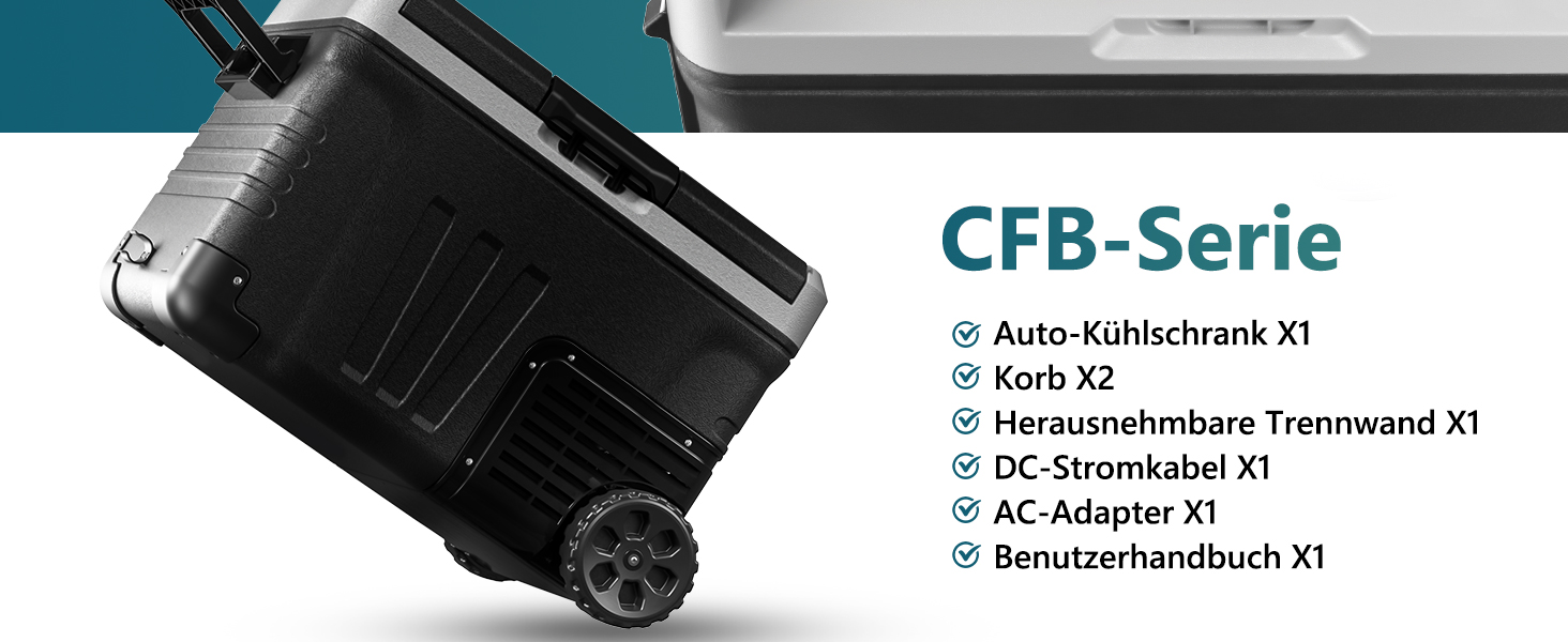 Автохолодильник EUHOMY 35л з Wi-Fi, 12/24V та 220V, портативний компресорний холодильник-морозильник (-20°C~20°C) з колесами та кошиками для подорожей, кемпінгу - чорний