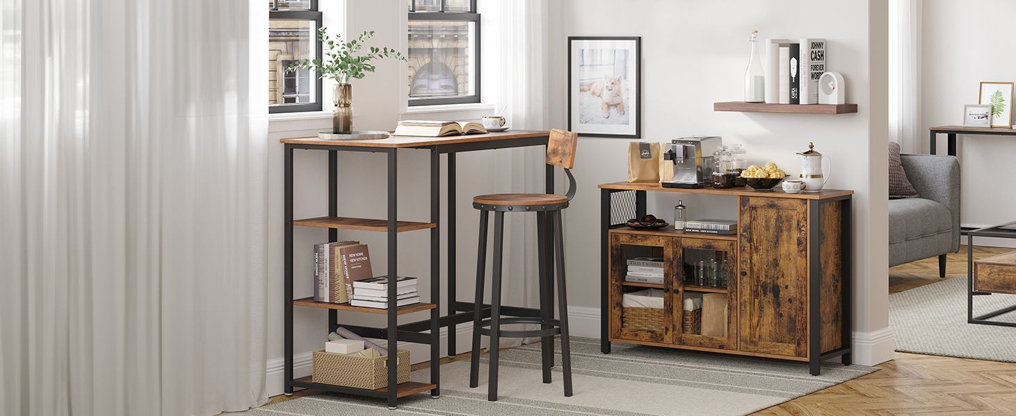 Стійка VASAGLE з 3 дверцятами для вітальні, кухні, їдальні, 33 x 110 x 75 см, стиль кантрі, вінтажний колір, LSC096B01