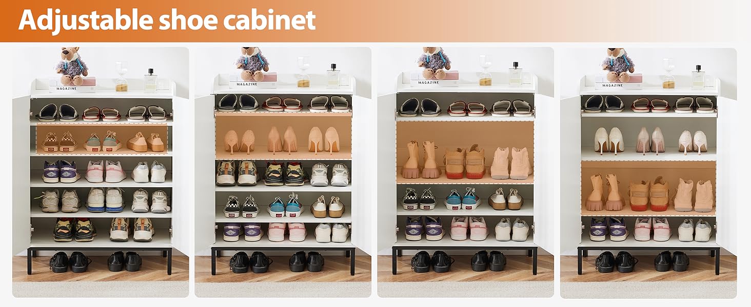 Шафа для взуття 5-ярусна в стилі ф armhouse з 2 дверцятами, самостійна шафа для взуття з регульованими полицями та металевими кутовими прикрасами для передпокою та коридору, білий, білий, білий (сучасний білий, білий)