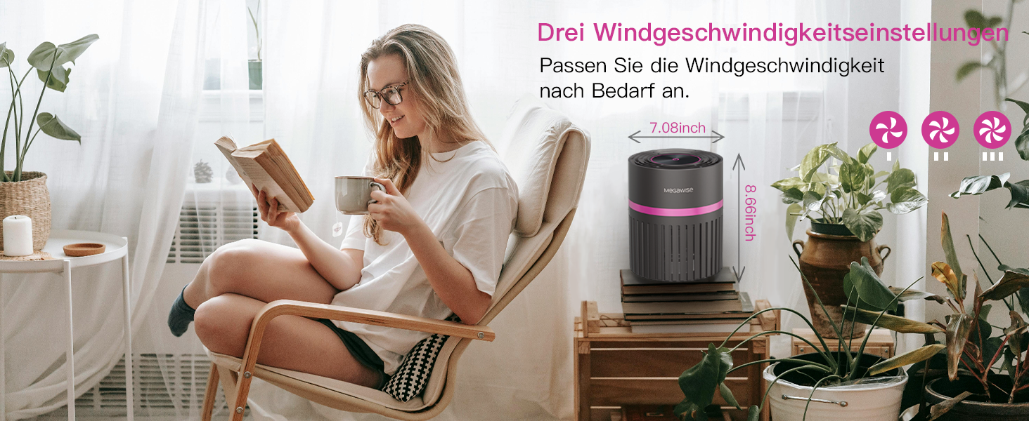 Повітряочисник MEGAWISE з 3-в-1 фільтром HEPA для дому та спальні. Захист від алергенів, пилу, тютюнового диму та диму від лісових пожеж.