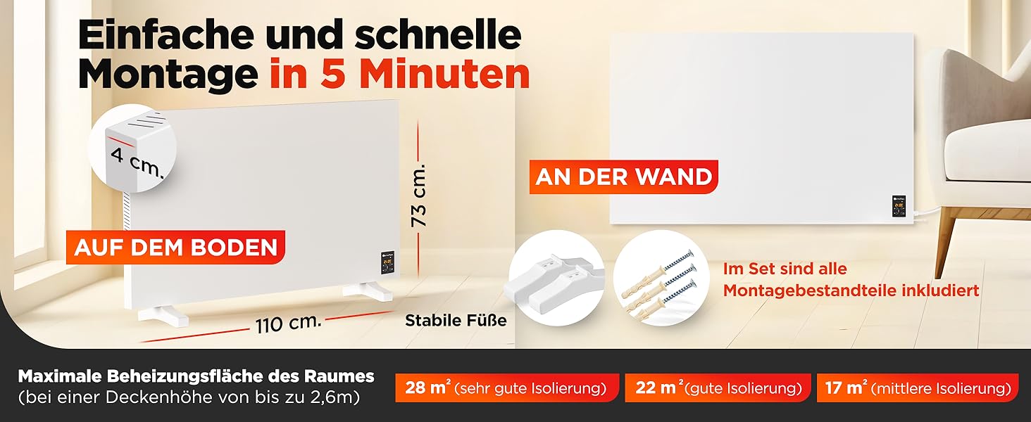 Інфрачервовий обігрівач TermoPlaza WiFi з термостатом 270 Вт для приміщень до 7 м² | Настінний та підлоговий обігрівач | Енергоефективний інфрачервовий електричний обігрівач та конвектор для дому та ванної кімнати