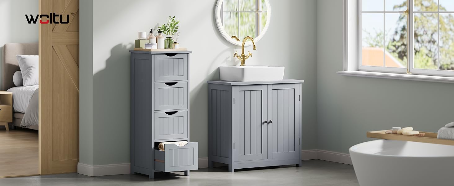 Шафка для ванної кімнати WOLTU, вузька, з 3 висувними ящиками, 32 x 30 x 81 см, для ванної, вітальні, спальні, кухні, сучасний дизайн, білий колір, BZS123ws