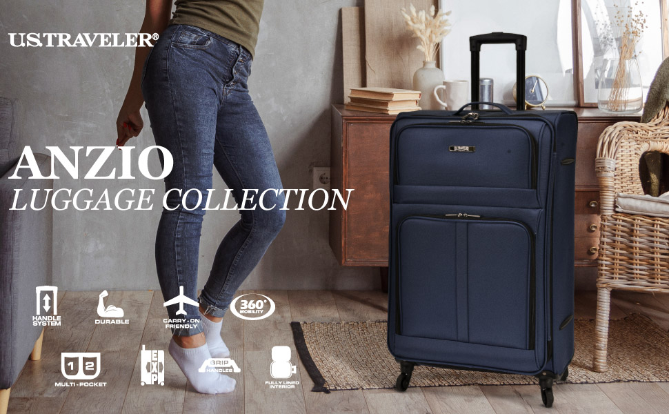 Чемодан U.S. Traveler Anzio Softside Розширюваний Spinner, 22 дюйми, блакитно-зелений