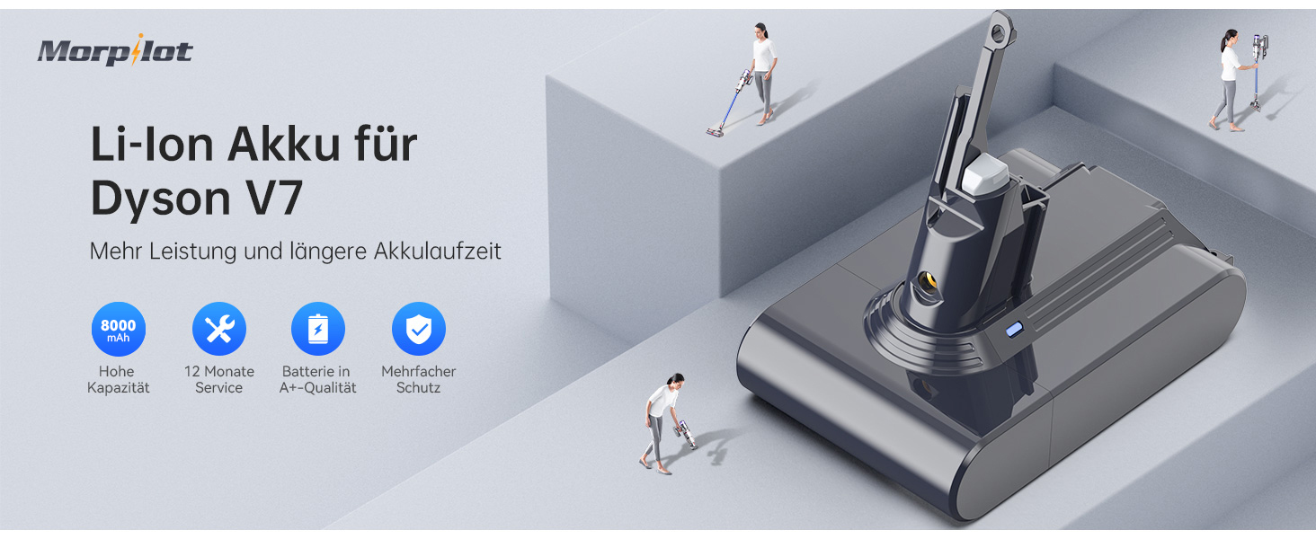 Акумулятор Morpilot V7 8000mAh для пилососа Dyson V7 SV11 Animal, Motorhead, Pro, Trigger, Fluffy + 3 фільтри