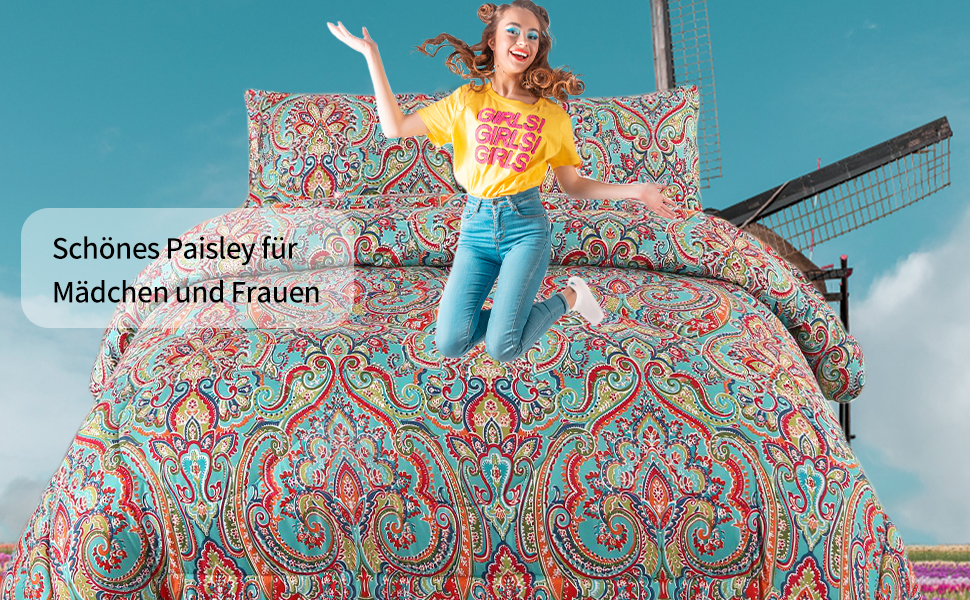 Ковдра Qucover 3PCS Paisley Boho з наволочками, 4 сезони, 225x230см