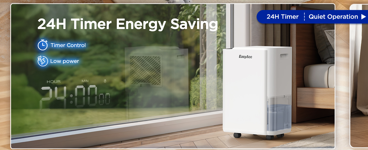 EasyAcc Електричний осушувач повітря 1200мл, 18л/день, тихий, портативний, з автовимкненням та режимом сну для дому та офісу (білий)