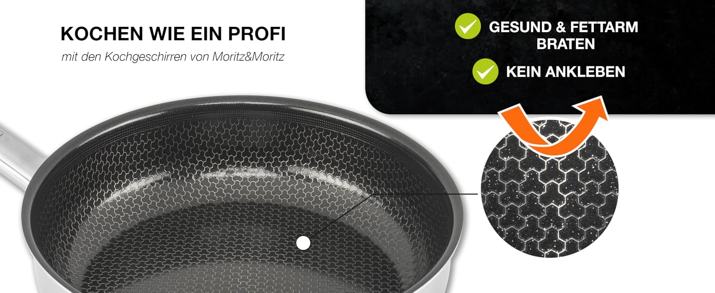 Пан з нержавіючої сталі Moritz & Moritz 28 см з керамічним покриттям нового покоління - підходить для всіх типів плит - антипригарна сковорода з вафельною структурою для приготування, смаження та тушкування