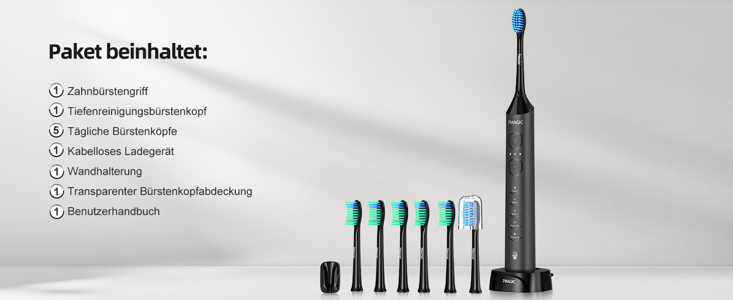 Електрична звукова зубна щітка Ritter - 5 режимів, 40000VPM, IPX7, акумулятор до 90 днів, таймер, чорний