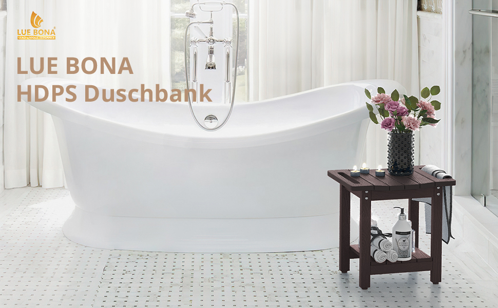 Лавка для душу LUE BONA HDPS з підставкою для гоління ніг, водонепроникний стілець для ванної кімнати, стійкий до погодних умов, антиковзний, з ручками, для внутрішнього та зовнішнього використання (Espresso)