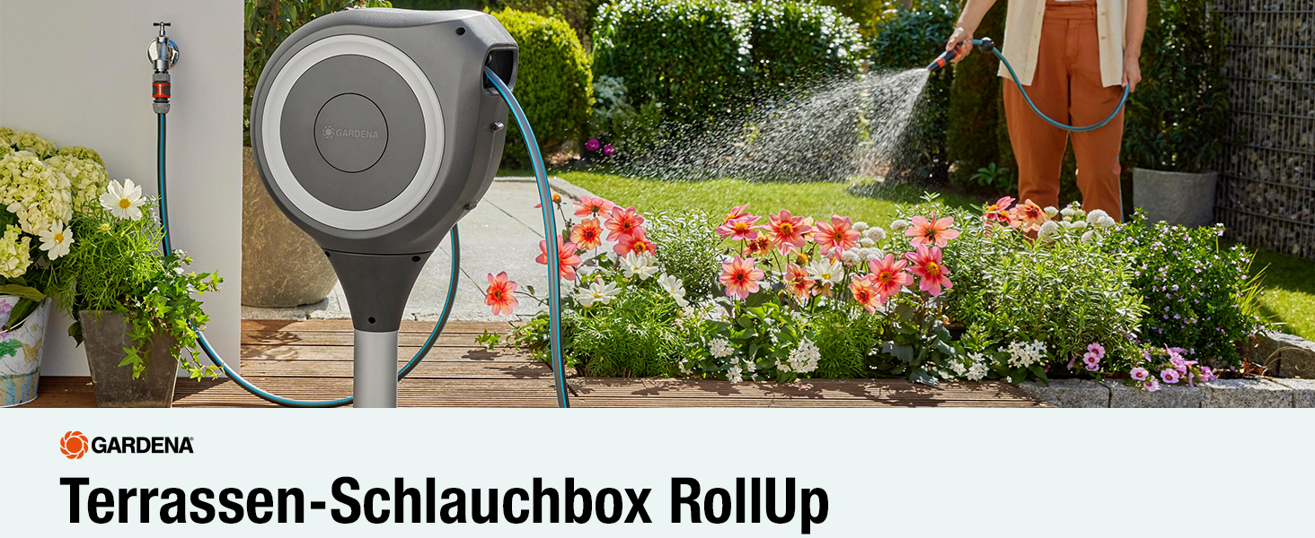 Gardena Шланг-бокс RollUp M для тераси та саду 20м: Автоматичне змотування, білий (18615-20)