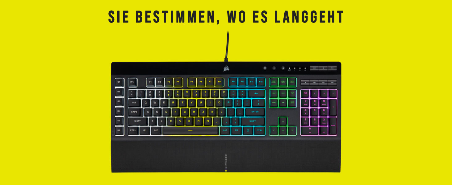 Клавіатура Corsair K55 RGB PRO, провідна, мембранна, QWERTZ DE, чорна, IP42, 6 макро-клавіші, сумісна з iCUE, для PC, Mac, Xbox