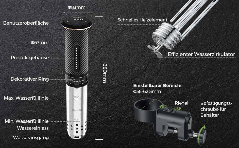 Су-від кухонний прилад KitchenBoss з Wi-Fi: стабільний, прецизійний, тихий, з LED-дисплеєм, IPX7, 1100W, 40°C-90°C