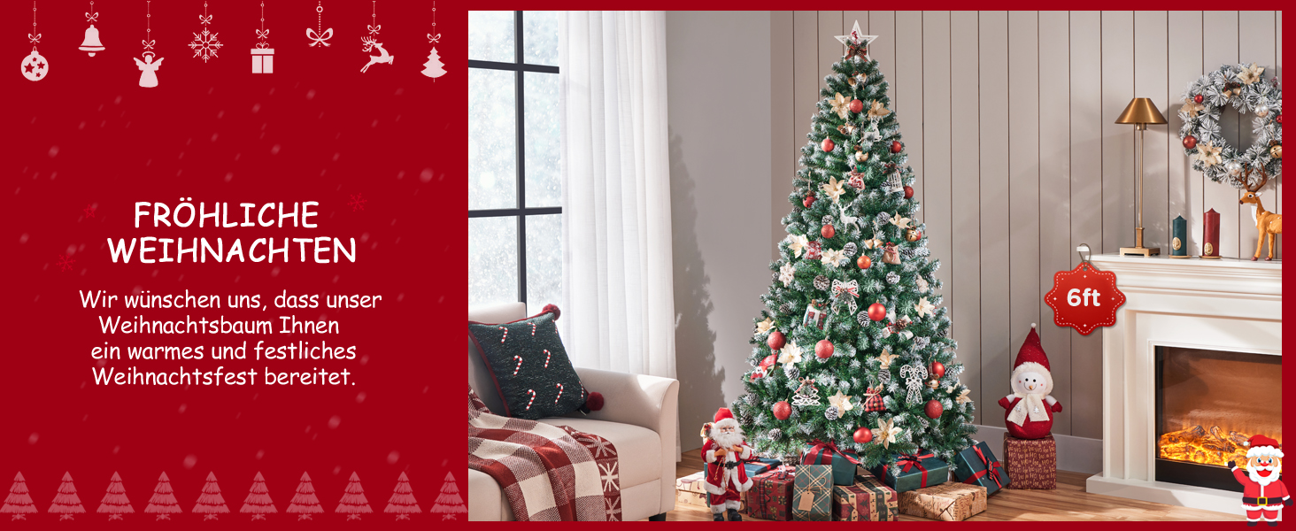 Штучна ялинка Yaheetech 183 см зі снігом та 64 шишками, 920 гілок, вогнестійка, з металевим підставкою та системою швидкого складання