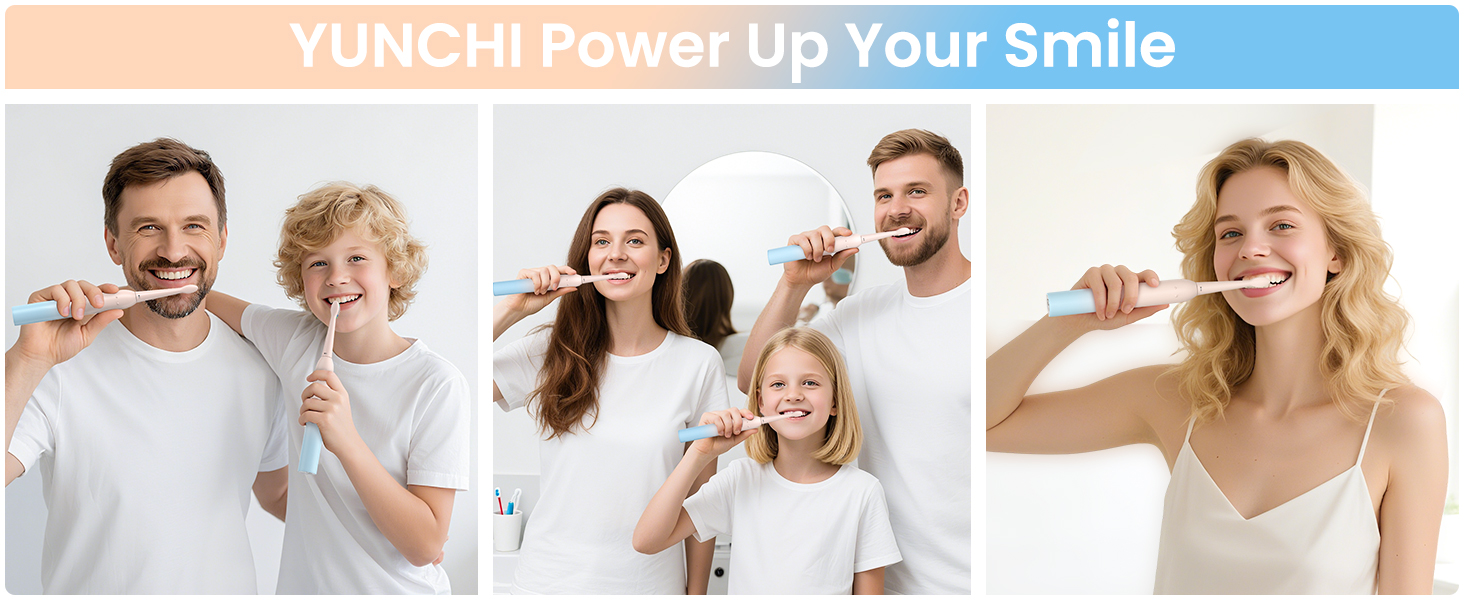Електрична зубна щітка YUNCHI з USB-C зарядкою, 5 режимів, 8 насадок, для дорослих та дітей, блакитна