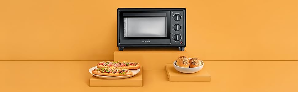 Міні-піч Severin Bake&Toast TO 2078, 20Л, 1600Вт, з конвекцією, таймером, каменем для піци та вертелом, чорна