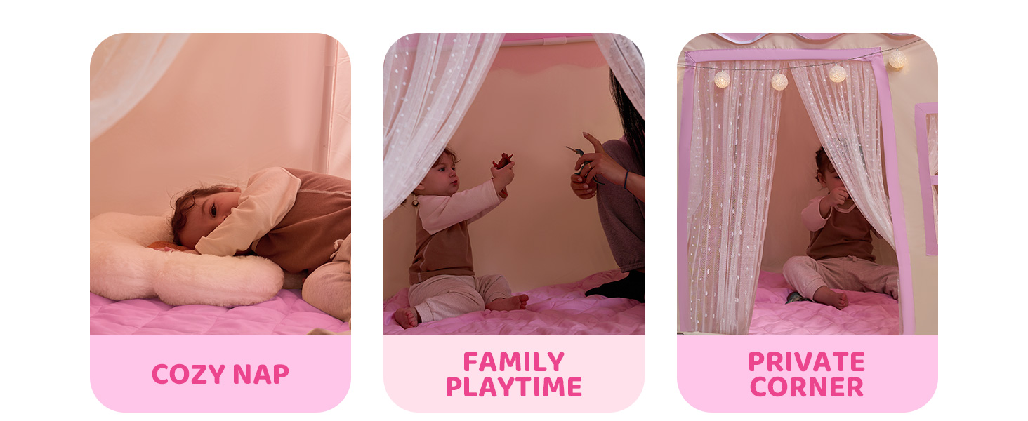 Дитячий намет SYNCFUN з килимком та світлом для гри в приміщенні. Ігровий будиночок для дівчаток 3-13 років. Рожевий намет для дітей