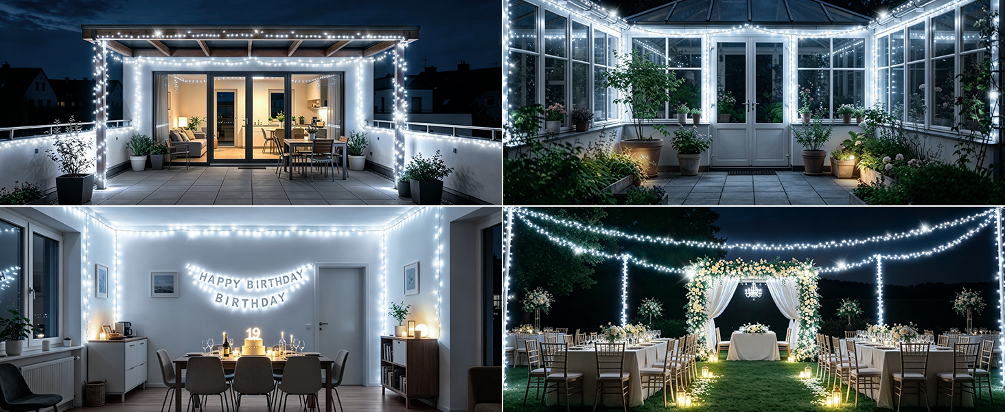 Світлодіодна гірлянда для вулиці та дому 30м, 1400 LED, водонепроникна, 8 режимів, з пультом та таймером, біле світло (для саду, тераси, новорічного декору)