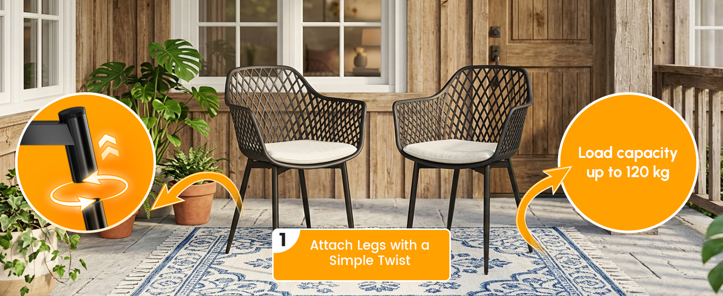 Набір садових стільців для відпочинку на терасі та балконі, чорний (8 шт.)