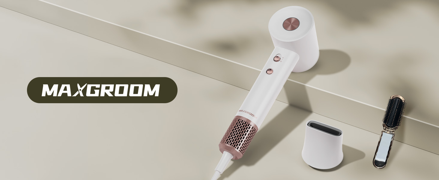 Фен для волосся MAXGROOM Supersonic Ion, 110 000 об/хв, низький рівень шуму, регульований, туристичний фен білий