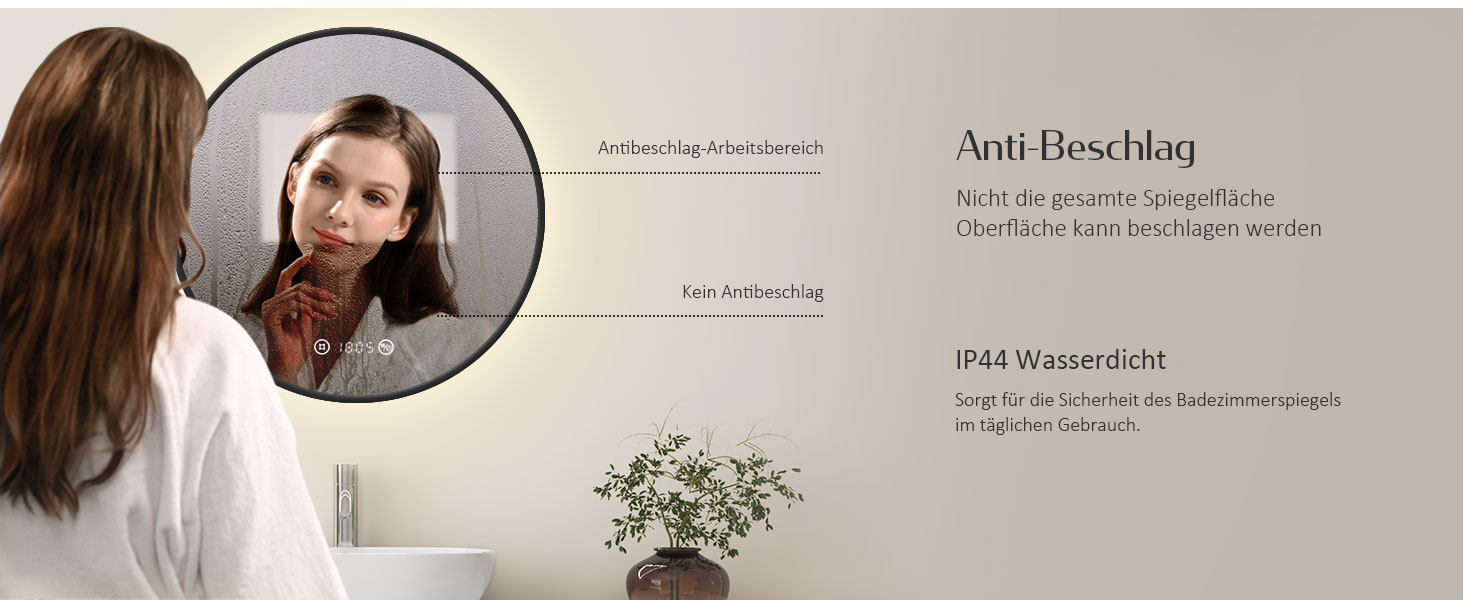 Круглий дзеркало для ванної кімнати EMKE з підсвічуванням 60 см – Чорний дзеркало з антизапарюванням, регулюванням яскравості, годинником, індикатором температури, сенсорним управлінням, функцією пам'яті, енергозберігаючий