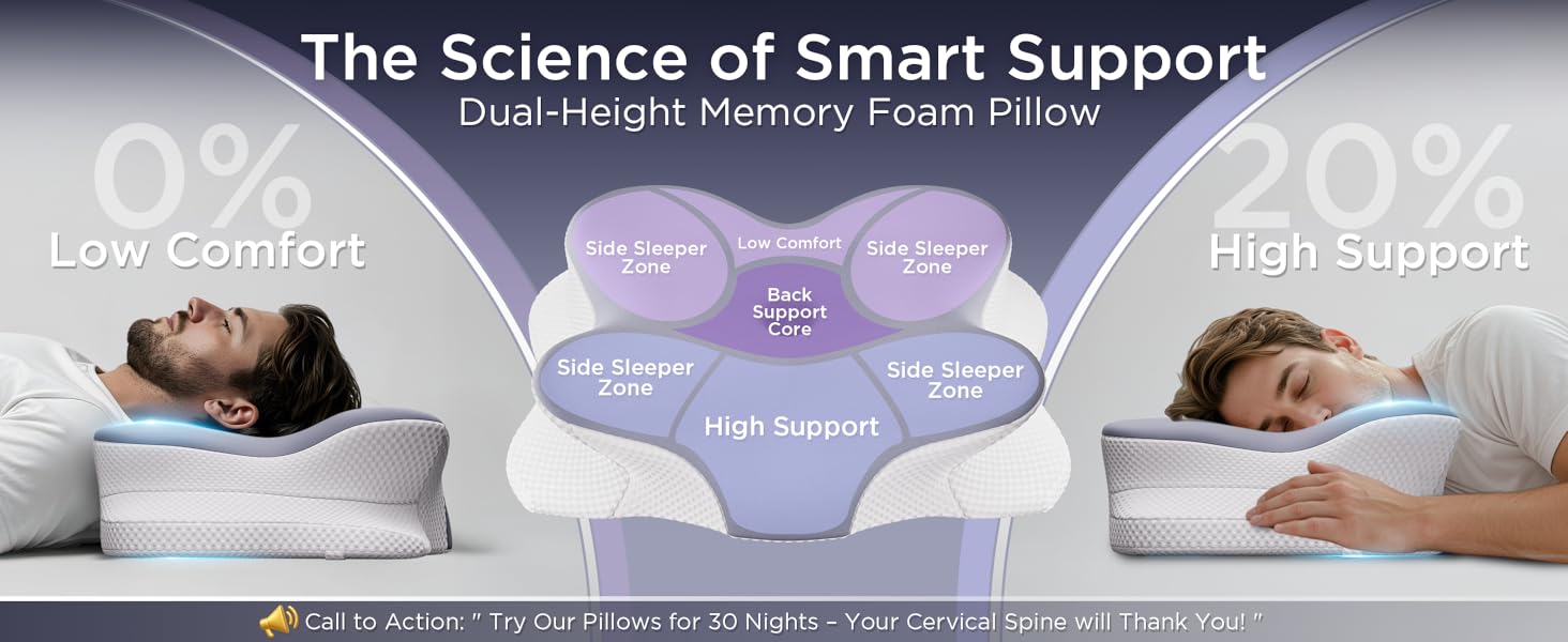 Подушка ортопедична з Memory Foam для сну на боці, спині та животі, блакитна. Преміум-якість, підтримка шиї