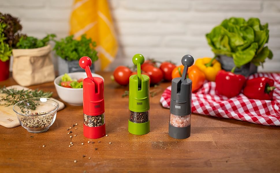 Мельниця для солі та перцю Kuhn Rikon Ratchet Grinder з регульованою керамічною жорном (червона)