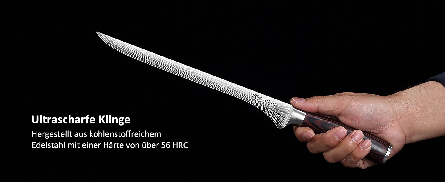 Набір кухонних ножів Paudin 7 предметів з дерев'яним блоком, професійний набір ножів для кухні, високоякісні ножі з ABS ручками