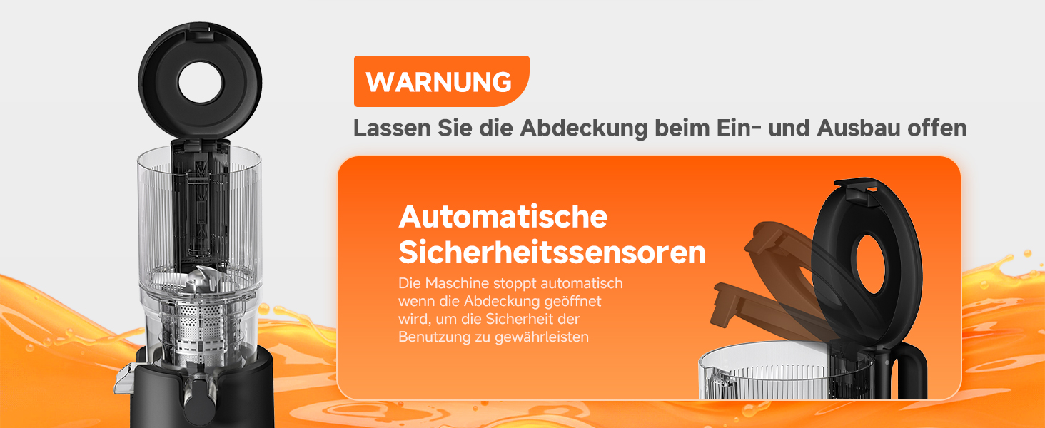 AOBOSI Повільнодіючий соковитискач з великою завантажувальною воронкою 135 мм, 200 Вт, холодний віджим, зворотний хід, потрійний фільтр, BPA-free, тихий, для свіжих соків з фруктів та овочів, чорний
