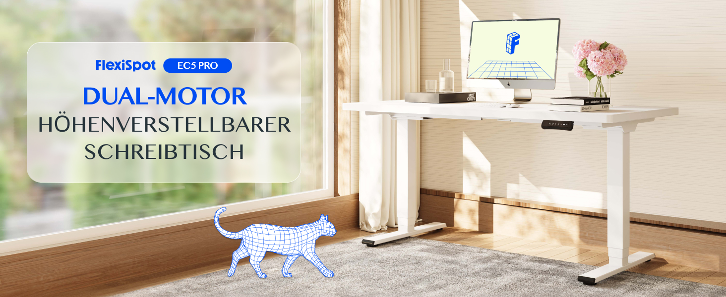 Регульований за висотою стіл FLEXISPOT 160x80 см, білий, електричний, з подвійним мотором, 160 кг, 3-секційний