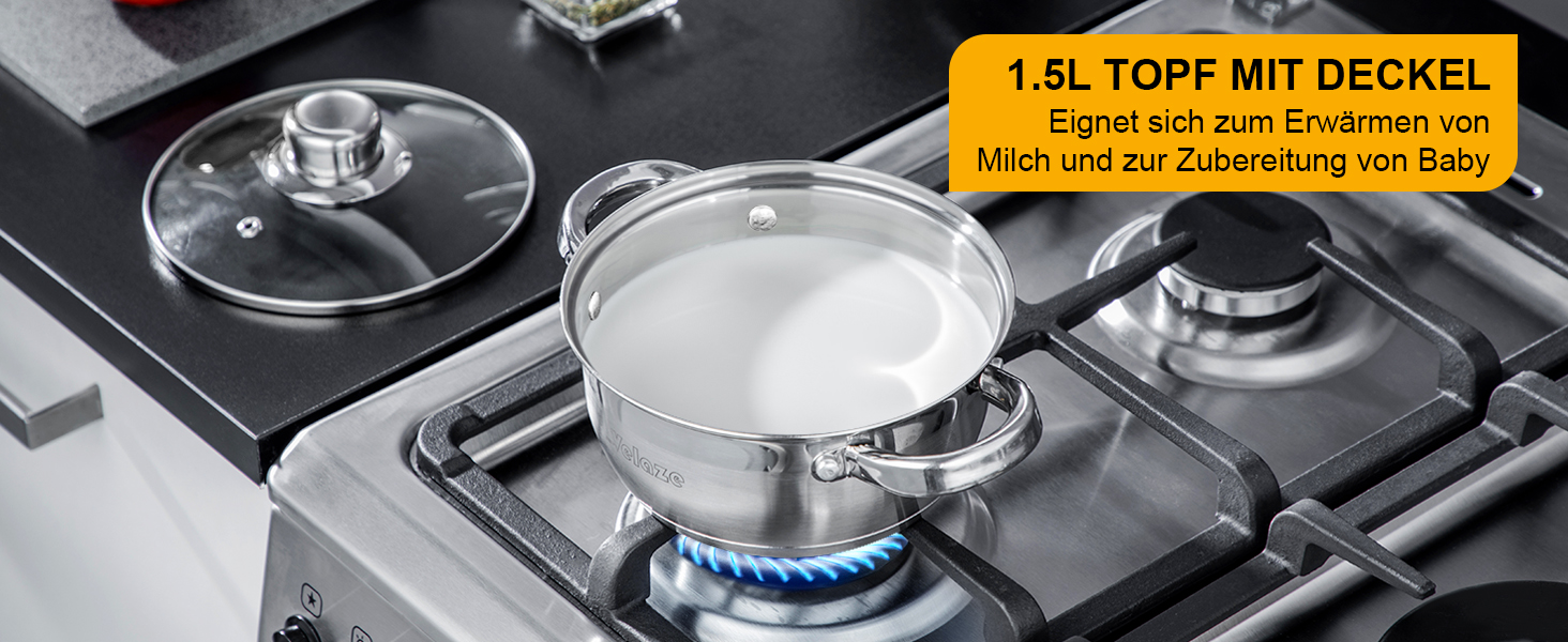 Набір каструль Velaze 7-ка з нержавіючої сталі, з кришками, індукційні, PFOA free, для всіх плит, сріблясті