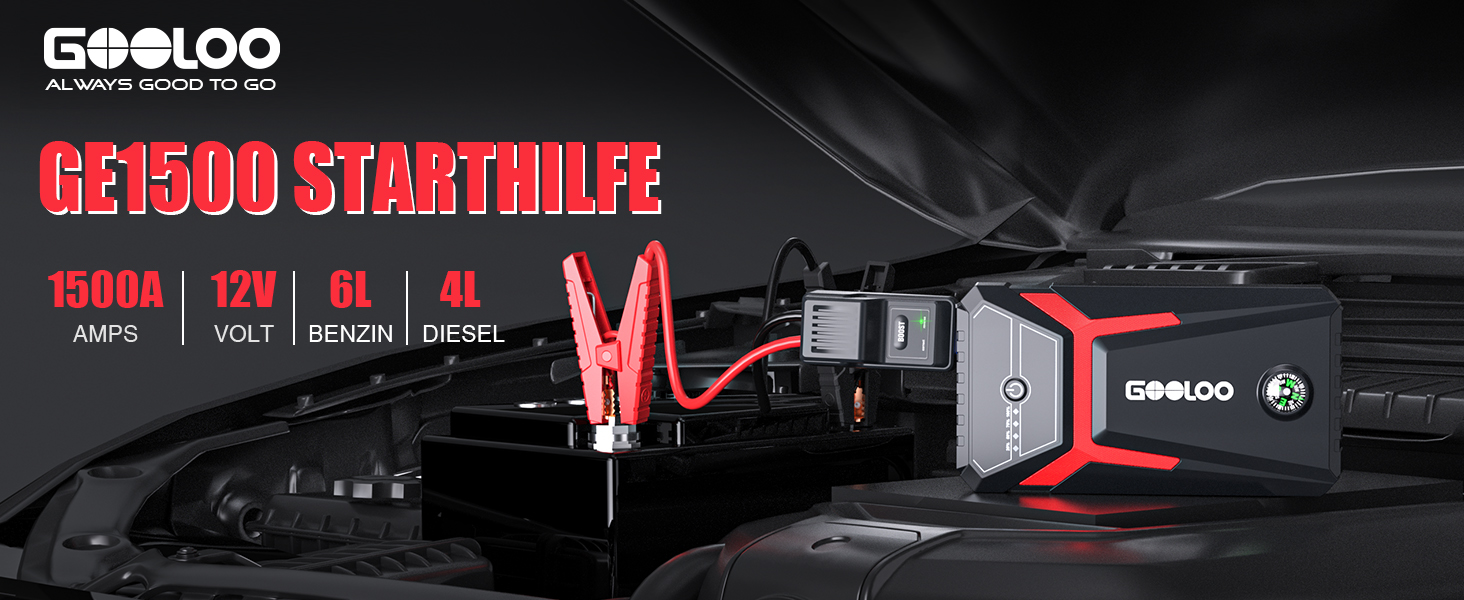 Пусковий пристрій GOOLOO A3 Jump Starter 1500A з компресором 150PSI та функцією Powerbank
