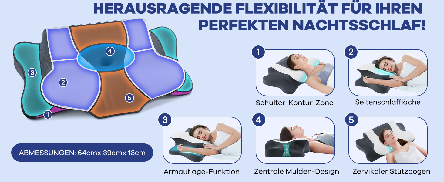 Подушка для сну DONAMA з Memory Foam: ортопедична подушка для шиї та голови для сну на боці, спині та животі з чохлом