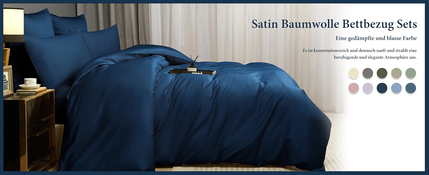 Комплект постільної білизни Luowei Mako Satin з бавовни, 3 предмети (темно-синій), 200x220 см + 2 наволочки 80x80 см