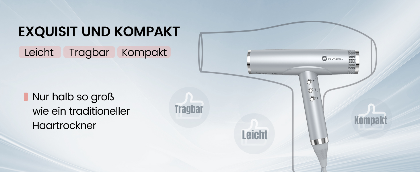 Іонний фен для волосся Slopehill з безщітковим двигуном 110 000 об/хв, біокерамічне покриття та магнітним дифузором, світло-сірий