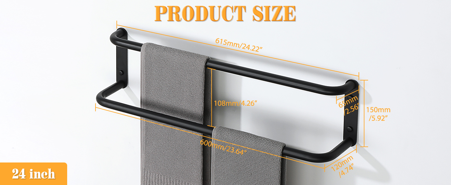 Тримач для рушників подвійний, нержавіюча сталь 304, 40 см, чорний. Настінний тримач для рушників у ванну та кухню. Набір для ванної кімнати