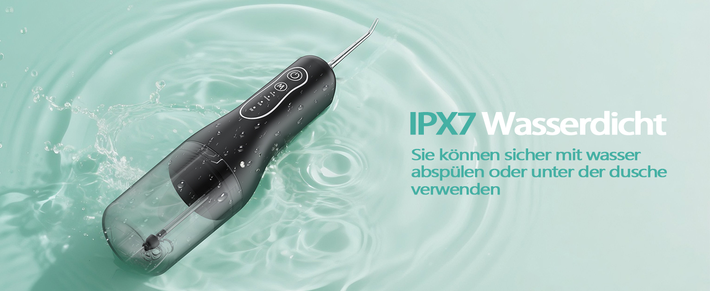 Електрична іригатор Munddusche: тестер-переможець 2025, 260 мл резервуар, IPX7 водонепроникність, 5 насадок, 40 днів роботи, для догляду за порожниною рота, чорний