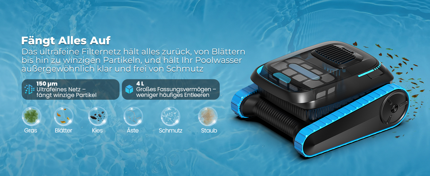 Робот-пилосос для басейну PC20 Poolroboter (2026) з Wi-Fi, очищення дна, стін та водної лінії, до 170 м²