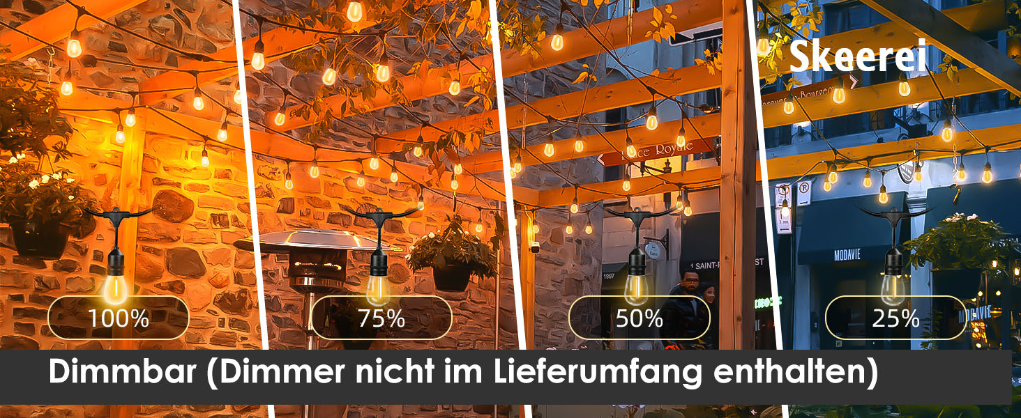 LED гірлянда 15 метрів для саду та тераси, водонепроникна IP65, 15+1 лампочки E27, тепле світло 2700K, для вечірок та свят [Енергоклас G]