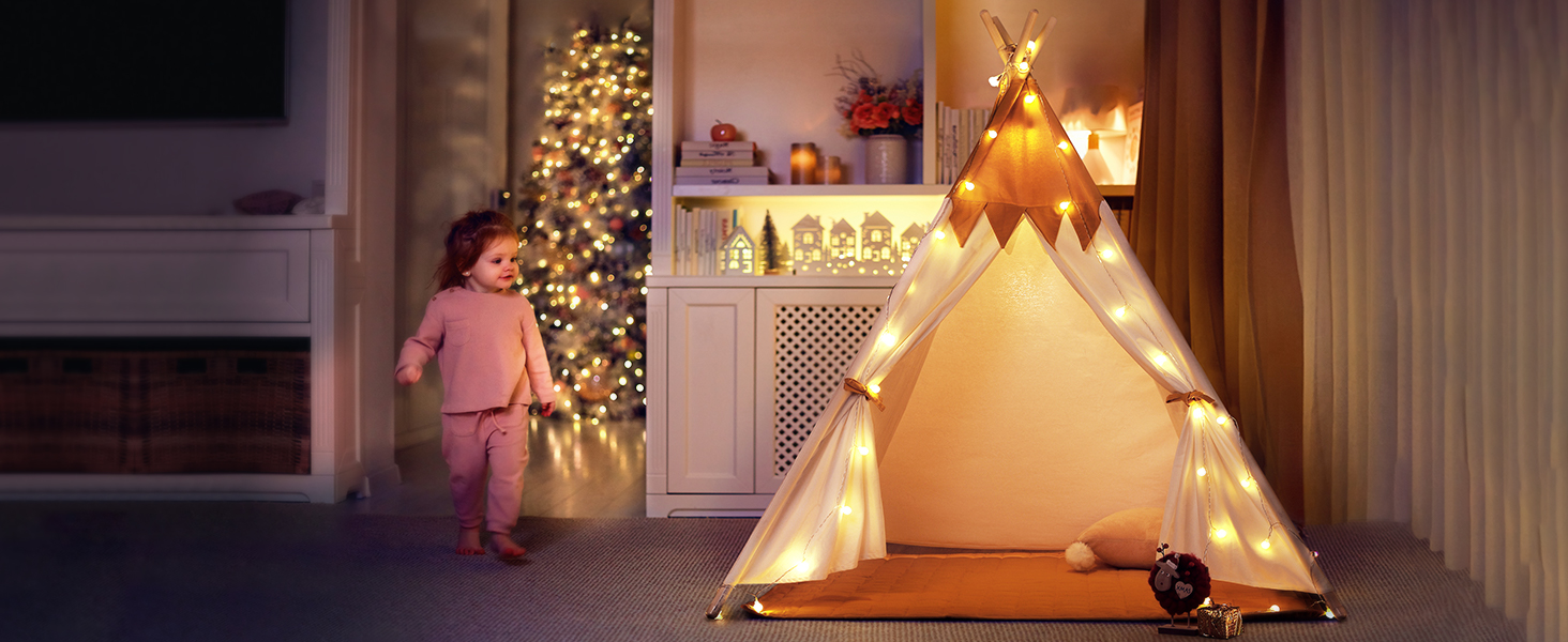 Намет Besrey Teepee для дітей, бавовняний ігровий намет для внутрішнього / зовнішнього використання з підсвічуванням і килимком (жовтий)