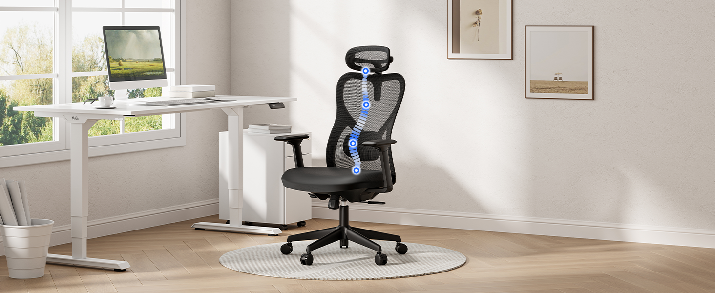 Yaasa Chair Plus: Ергономічне офісне крісло з підголівником, 2D-підтримкою попереку та 4D-підлокітниками. Переможець тесту! Чорний, до 150 кг.