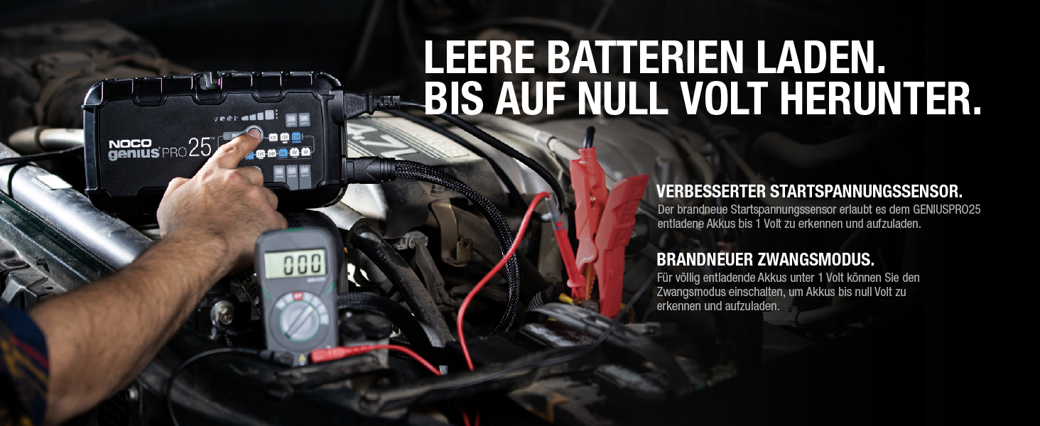 NOCO GENIUSPRO25: Професійне зарядне пристрій для акумуляторів 25A, 6V/12V/24V – Інтелектуальний зарядний пристрій, десульфатор та блок живлення з захистом від перевантаження та температурною компенсацією – Для свинцево-кислотних та літієвих акумуляторів