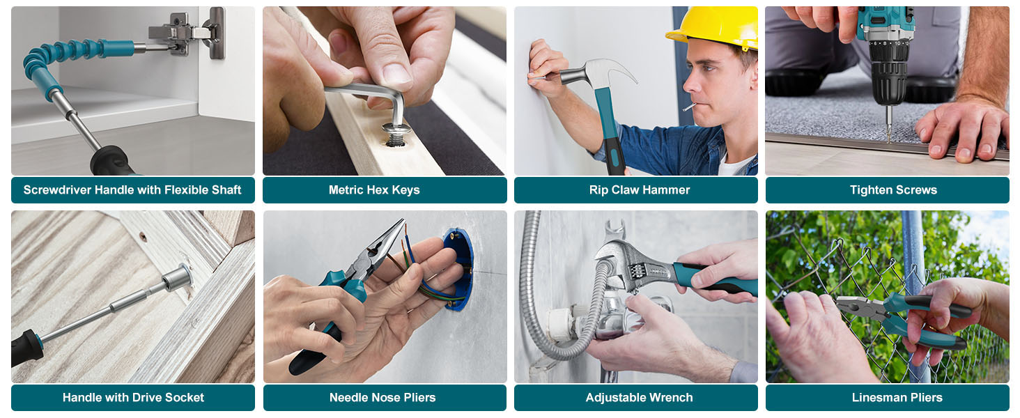 Набір інструментів Sundpey 206 предметів з акумуляторною викруткою 12V для дому та ремонту (синій)